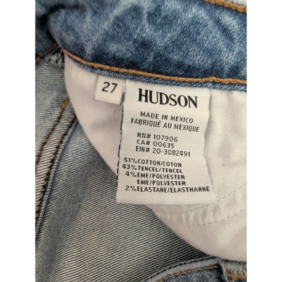 Hudson Womens 27 Light Wash Distressed Patchwork Flare Ultra Soft Jeans Raw Hem - Picture 13 of 16